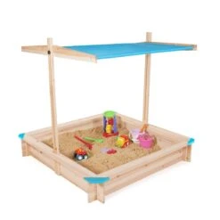 Bac à Sable En Bois Avec Toit Réglable "Sandyfun" 115x115 Cm