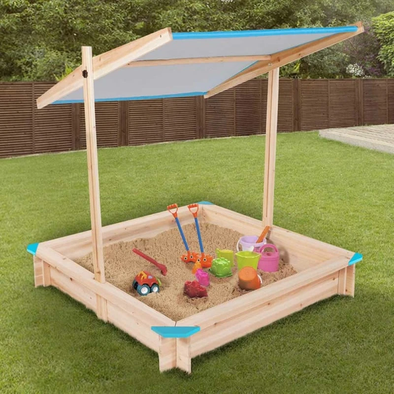Bac à Sable En Bois Avec Toit Réglable "Sandyfun" 115x115 Cm 5 Bac à Sable En Bois Avec Toit Réglable "Sandyfun" 115x115 Cm - Image 5