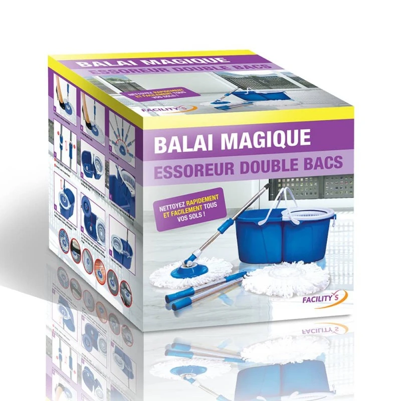 Balai Serpillière Microfibre Avec Seau Essoreur Bleu Double Bac 2 Balai Serpillière Microfibre Avec Seau Essoreur Bleu Double Bac - Image 2