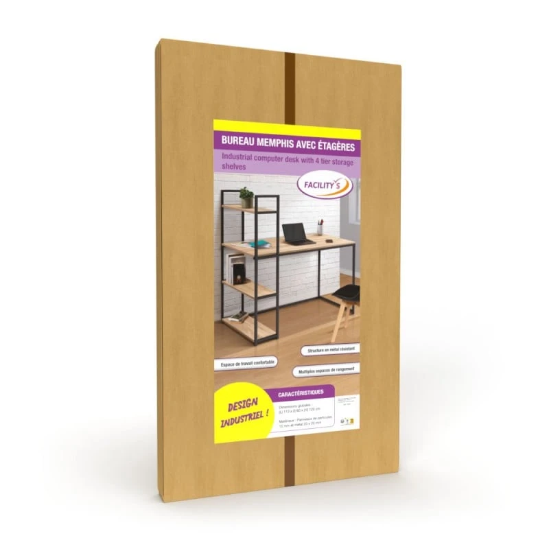 Bureau Effet Bois Et Métal Avec étagère Intégrée 3 Bureau Effet Bois Et Métal Avec étagère Intégrée - Image 3