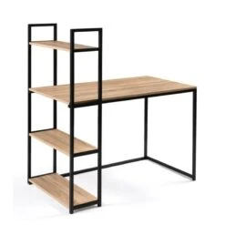 Bureau Effet Bois Et Métal Avec étagère Intégrée