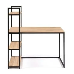 Bureau Effet Bois Et Métal Avec étagère Intégrée 9 Bureau Effet Bois Et Métal Avec étagère Intégrée -Intexoo Shop bureau bois et metal avec etagere 3
