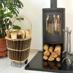 Chariot à Bûches En Osier Pour Bois De Chauffage 5 Chariot à Bûches En Osier Pour Bois De Chauffage -Intexoo Shop chariot osier porte buches 2