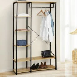 Dressing Porte Vêtements Effet Bois Et Métal 9 Dressing Porte Vêtements Effet Bois Et Métal -Intexoo Shop dressing porte vetements bois et metal 4