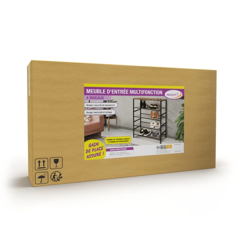 Étagère à Chaussures Style Industriel - 4 Niveaux 5 Étagère à Chaussures Style Industriel - 4 Niveaux - Image 5