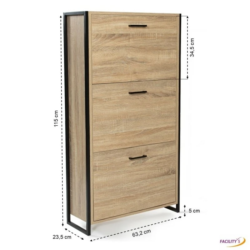 Meuble à Chaussures Effet Bois Et Métal 2 Meuble à Chaussures Effet Bois Et Métal - Image 2