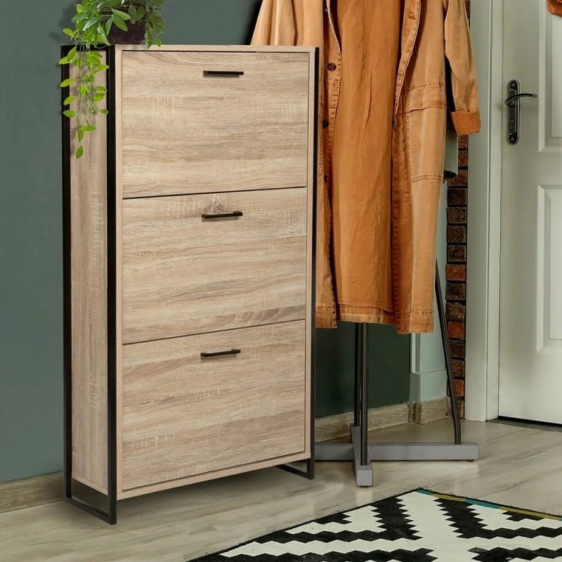 Meuble à Chaussures Effet Bois Et Métal 5 Meuble à Chaussures Effet Bois Et Métal - Image 5