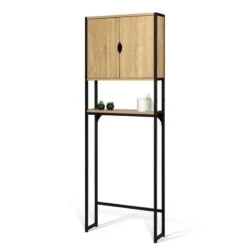 Meuble étagère Pour WC Et Salle De Bain Effet Bois Et Métal