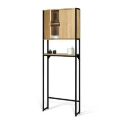 Meuble étagère Pour WC Et Salle De Bain Effet Bois Et Métal -Intexoo Shop meuble etagere pour wc et salle de bain bois et metal 3