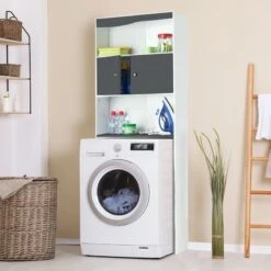 Meuble étagère WC 2 Portes Effet Bois 5 Meuble étagère WC 2 Portes Effet Bois -Intexoo Shop meuble etagere wc 2 portes en bois 2