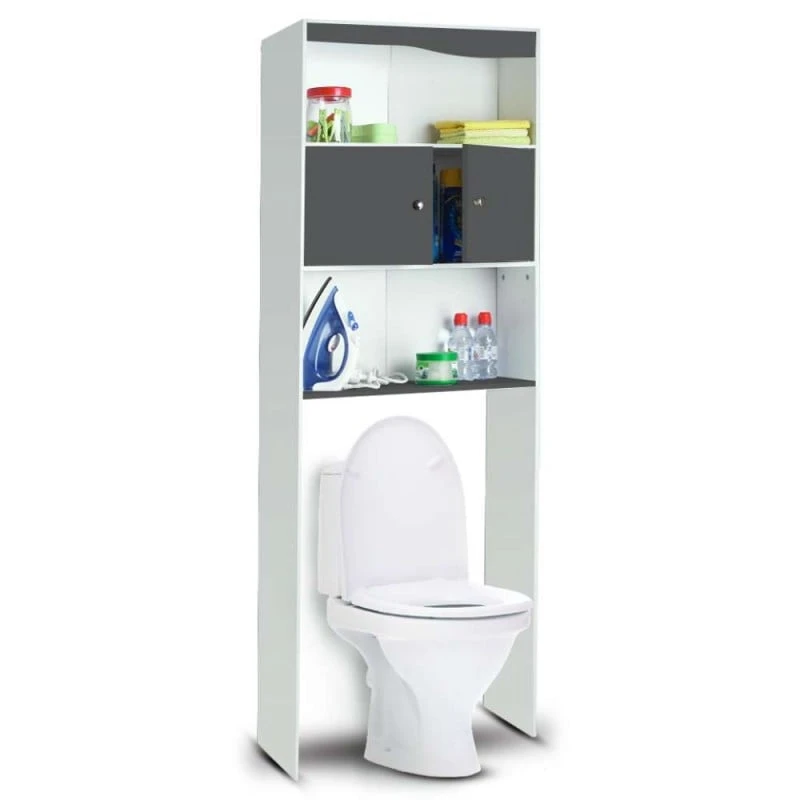 Meuble étagère WC 2 Portes Effet Bois 1 Meuble étagère WC 2 Portes Effet Bois