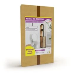 Meuble WC Effet Bois Et Métal Type Industriel 8 Meuble WC Effet Bois Et Métal Type Industriel -Intexoo Shop meuble wc bois et metal type industriel 3