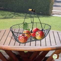 Panier De Récolte En Métal Noir Et Poignées Bois 8L 6 Panier De Récolte En Métal Noir Et Poignées Bois 8L -Intexoo Shop panier recolte corbeille fruits metal noir poignees bois 8l 2