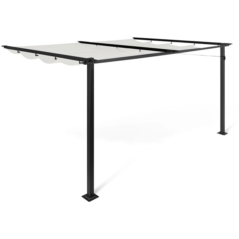 Pergola Adossée 2,70 X 4 M Avec Toile Rétractable écrue 2 Pergola Adossée 2,70 X 4 M Avec Toile Rétractable écrue - Image 2