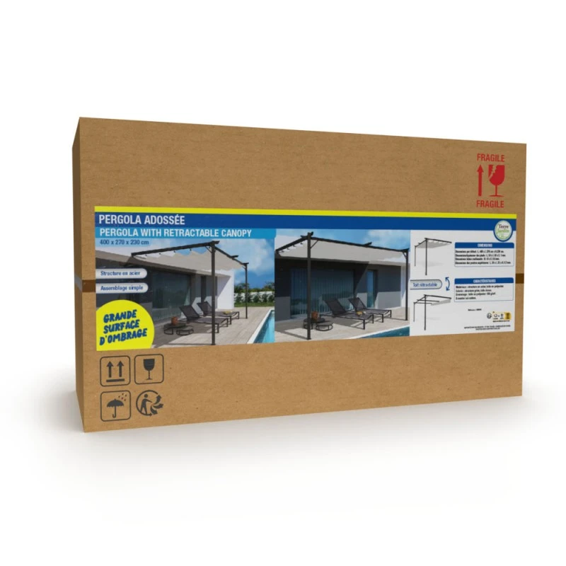 Pergola Adossée 2,70 X 4 M Avec Toile Rétractable écrue 11 Pergola Adossée 2,70 X 4 M Avec Toile Rétractable écrue - Image 11