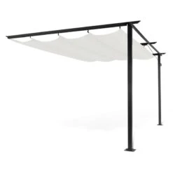 Pergola Adossée 2,70 X 4 M Avec Toile Rétractable écrue