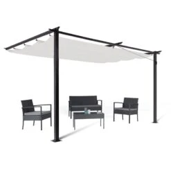 Pergola Adossée 2,70 X 4 M Avec Toile Rétractable écrue 19 Pergola Adossée 2,70 X 4 M Avec Toile Rétractable écrue -Intexoo Shop pergola adossee 3 x 4 m avec toile retractable ecrue 8