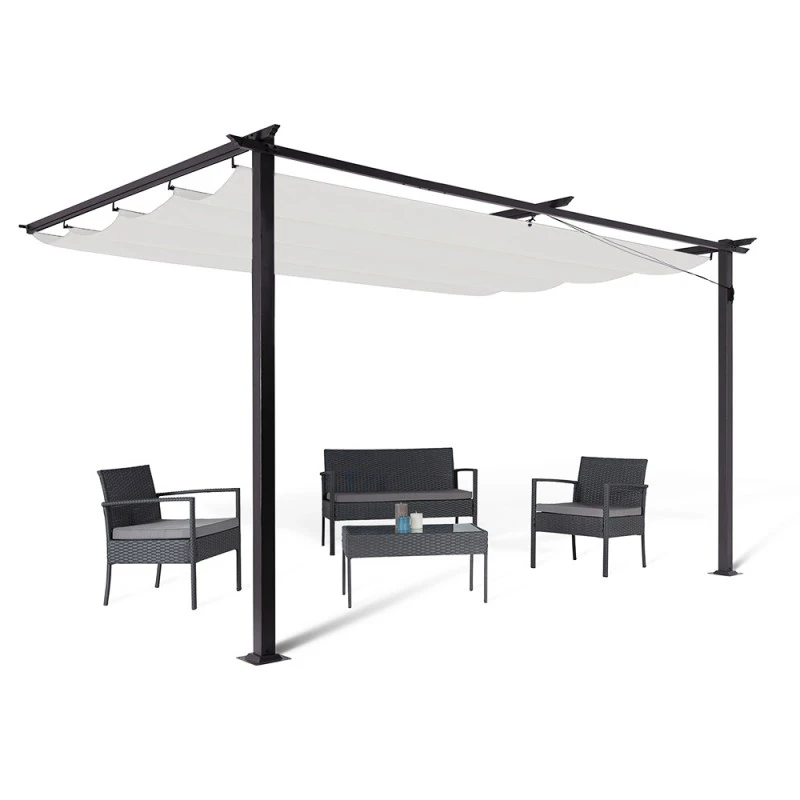Pergola Adossée 2,70 X 4 M Avec Toile Rétractable écrue 9 Pergola Adossée 2,70 X 4 M Avec Toile Rétractable écrue - Image 9