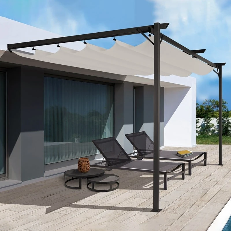 Pergola Adossée 2,70 X 4 M Avec Toile Rétractable écrue 10 Pergola Adossée 2,70 X 4 M Avec Toile Rétractable écrue - Image 10