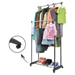 Portant Vêtement à Roulettes Double Avec Hauteur Réglable 7 Portant Vêtement à Roulettes Double Avec Hauteur Réglable -Intexoo Shop portant vetement roulettes grand 3