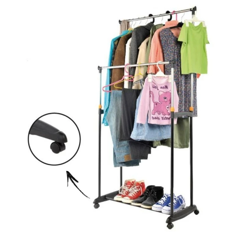 Portant Vêtement à Roulettes Double Avec Hauteur Réglable 4 Portant Vêtement à Roulettes Double Avec Hauteur Réglable - Image 4