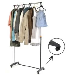 Portant à Roulettes Simple Avec Hauteur Réglable 7 Portant à Roulettes Simple Avec Hauteur Réglable -Intexoo Shop portant vetements a roulettes 3