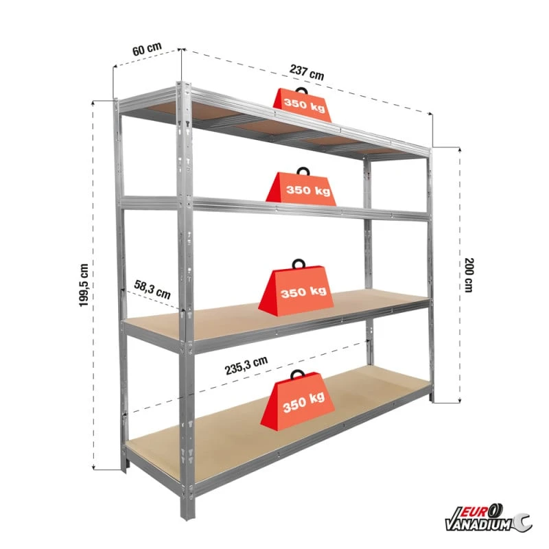 Rack étagère De Rangement Pour Entrepôt, Garage Et Atelier - Capacité 1400 Kg - 2 M X 2,37 M 3 Rack étagère De Rangement Pour Entrepôt, Garage Et Atelier - Capacité 1400 Kg - 2 M X 2,37 M - Image 3
