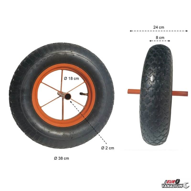 Roue De Brouette Gonflée Diamètre 380 Mm Avec Axe Diamètre 20 Mm 2 Roue De Brouette Gonflée Diamètre 380 Mm Avec Axe Diamètre 20 Mm - Image 2