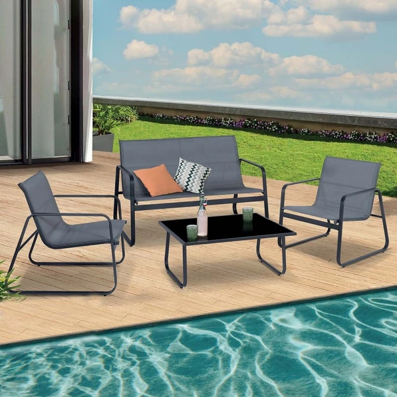 Salon De Jardin 4 Personnes Acier Et Textilène "Panama" 2 Salon De Jardin 4 Personnes Acier Et Textilène "Panama" - Image 2