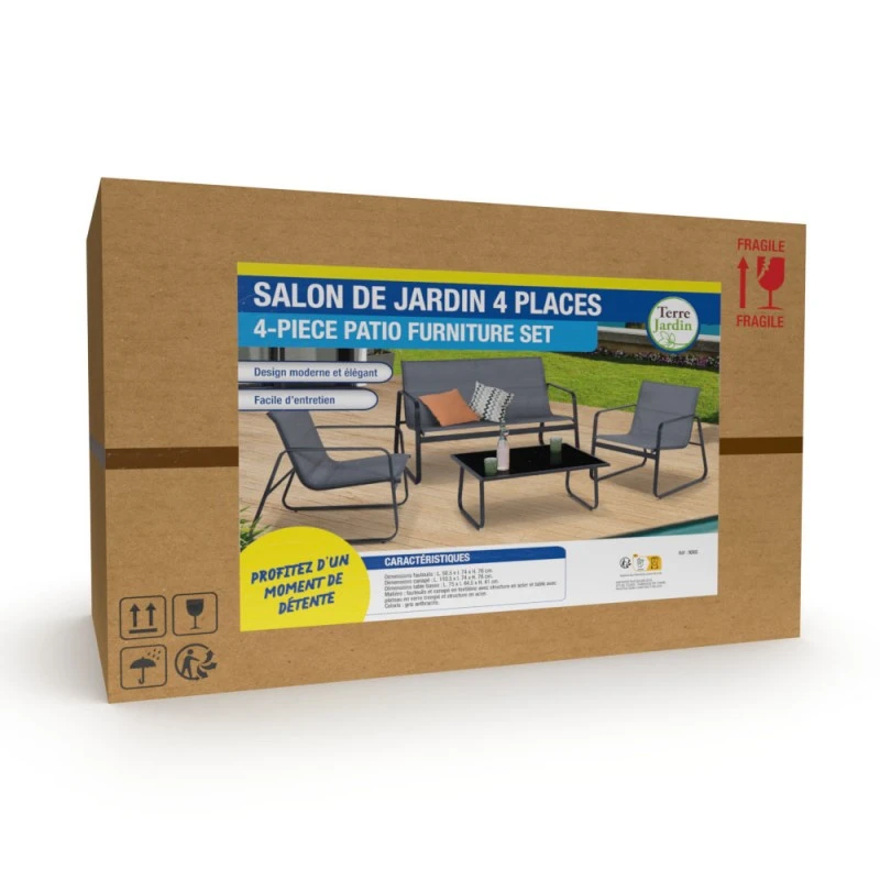 Salon De Jardin 4 Personnes Acier Et Textilène "Panama" 4 Salon De Jardin 4 Personnes Acier Et Textilène "Panama" - Image 4