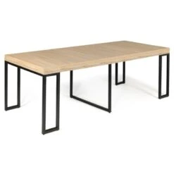 Table Console Extensible Effet Bois Et Métal - 4 Rallonges