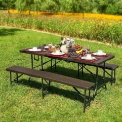 Lot Table Pliante 8 Personnes "effet Bois" + 2 Bancs 4 Pers 11 Lot Table Pliante 8 Personnes "effet Bois" + 2 Bancs 4 Pers -Intexoo Shop table pliante 8 pers effet bois 2 bancs 4 personnes 5