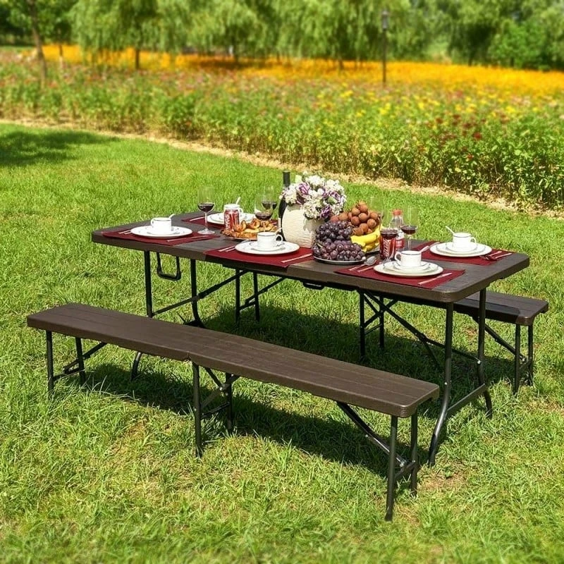 Lot Table Pliante 8 Personnes "effet Bois" + 2 Bancs 4 Pers 6 Lot Table Pliante 8 Personnes "effet Bois" + 2 Bancs 4 Pers - Image 6