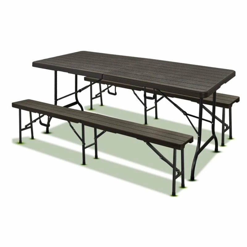 Lot Table Pliante 8 Personnes "effet Bois" + 2 Bancs 4 Pers 1 Lot Table Pliante 8 Personnes "effet Bois" + 2 Bancs 4 Pers