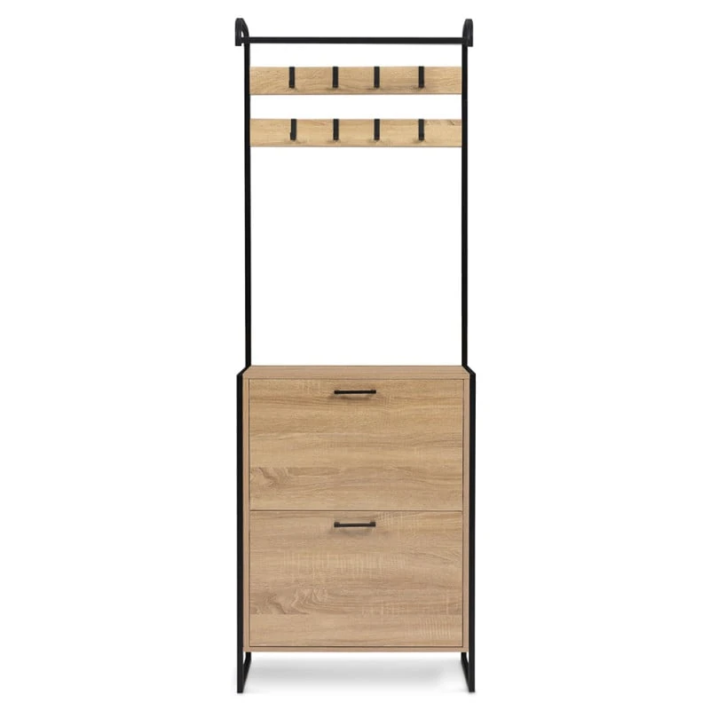 Vestiaire D'entrée Avec Porte Manteau Et Range Chaussures Effet Bois Et Métal 2 Vestiaire D'entrée Avec Porte Manteau Et Range Chaussures Effet Bois Et Métal - Image 2