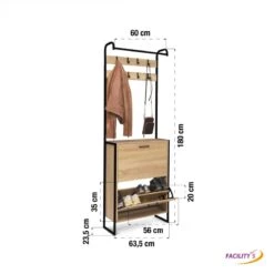 Vestiaire D'entrée Avec Porte Manteau Et Range Chaussures Effet Bois Et Métal 11 Vestiaire D'entrée Avec Porte Manteau Et Range Chaussures Effet Bois Et Métal -Intexoo Shop vestiaire d entree avec porte manteau et range chaussures effet bois et metal 2