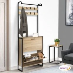 Vestiaire D'entrée Avec Porte Manteau Et Range Chaussures Effet Bois Et Métal 15 Vestiaire D'entrée Avec Porte Manteau Et Range Chaussures Effet Bois Et Métal -Intexoo Shop vestiaire d entree avec porte manteau et range chaussures effet bois et metal 6