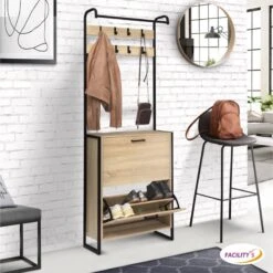 Vestiaire D'entrée Avec Porte Manteau Et Range Chaussures Effet Bois Et Métal 16 Vestiaire D'entrée Avec Porte Manteau Et Range Chaussures Effet Bois Et Métal -Intexoo Shop vestiaire d entree avec porte manteau et range chaussures effet bois et metal 7