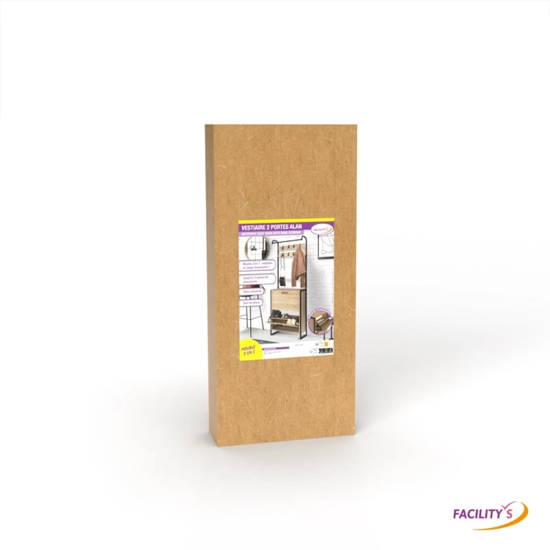 Vestiaire D'entrée Avec Porte Manteau Et Range Chaussures Effet Bois Et Métal 9 Vestiaire D'entrée Avec Porte Manteau Et Range Chaussures Effet Bois Et Métal - Image 9