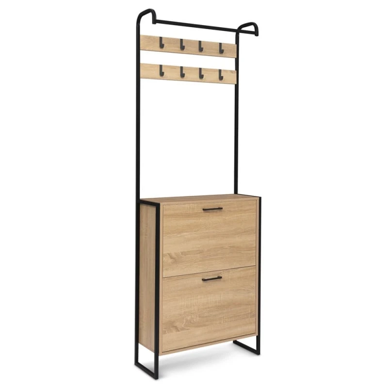 Vestiaire D'entrée Avec Porte Manteau Et Range Chaussures Effet Bois Et Métal 1 Vestiaire D'entrée Avec Porte Manteau Et Range Chaussures Effet Bois Et Métal